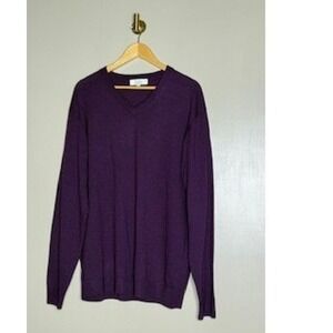 Turnbury Mens Extra Fine Merino Wool V-Neck Sweater Purple XLT Tall